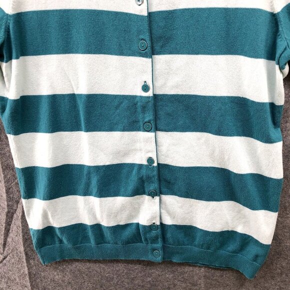 Talbots Pima Cotton Cardigan Womens Small S Short Sleeve Lightweight Stripe - Picture 4 of 8